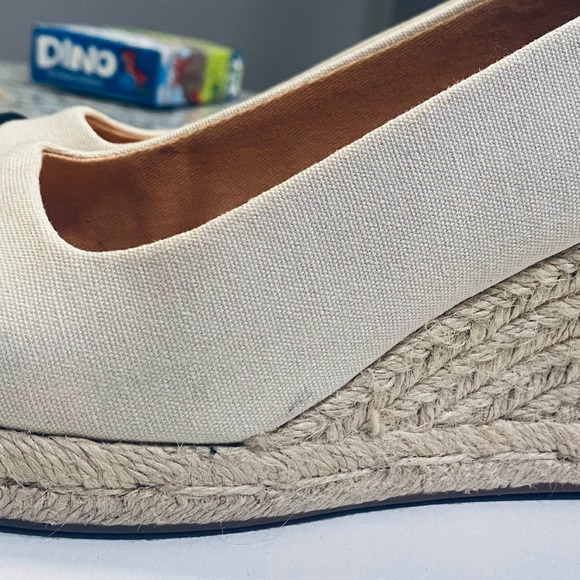 J. Crew Cream Canvas Espadrille Flats with Black Cap Toe - Picture 9 of 10